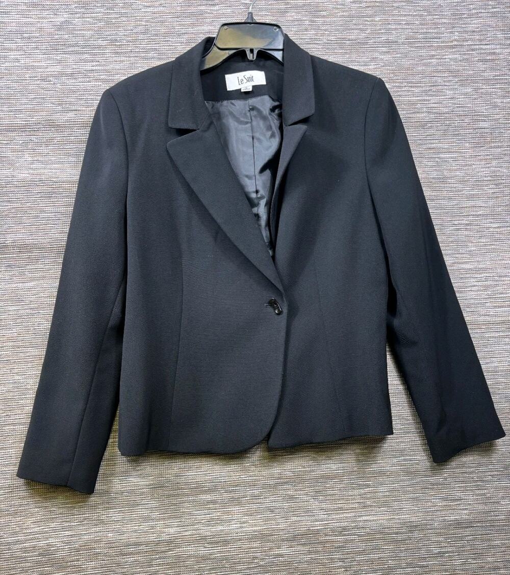Le Suit Blazer Jacket Womens Size 10 Black One Button Casual Career